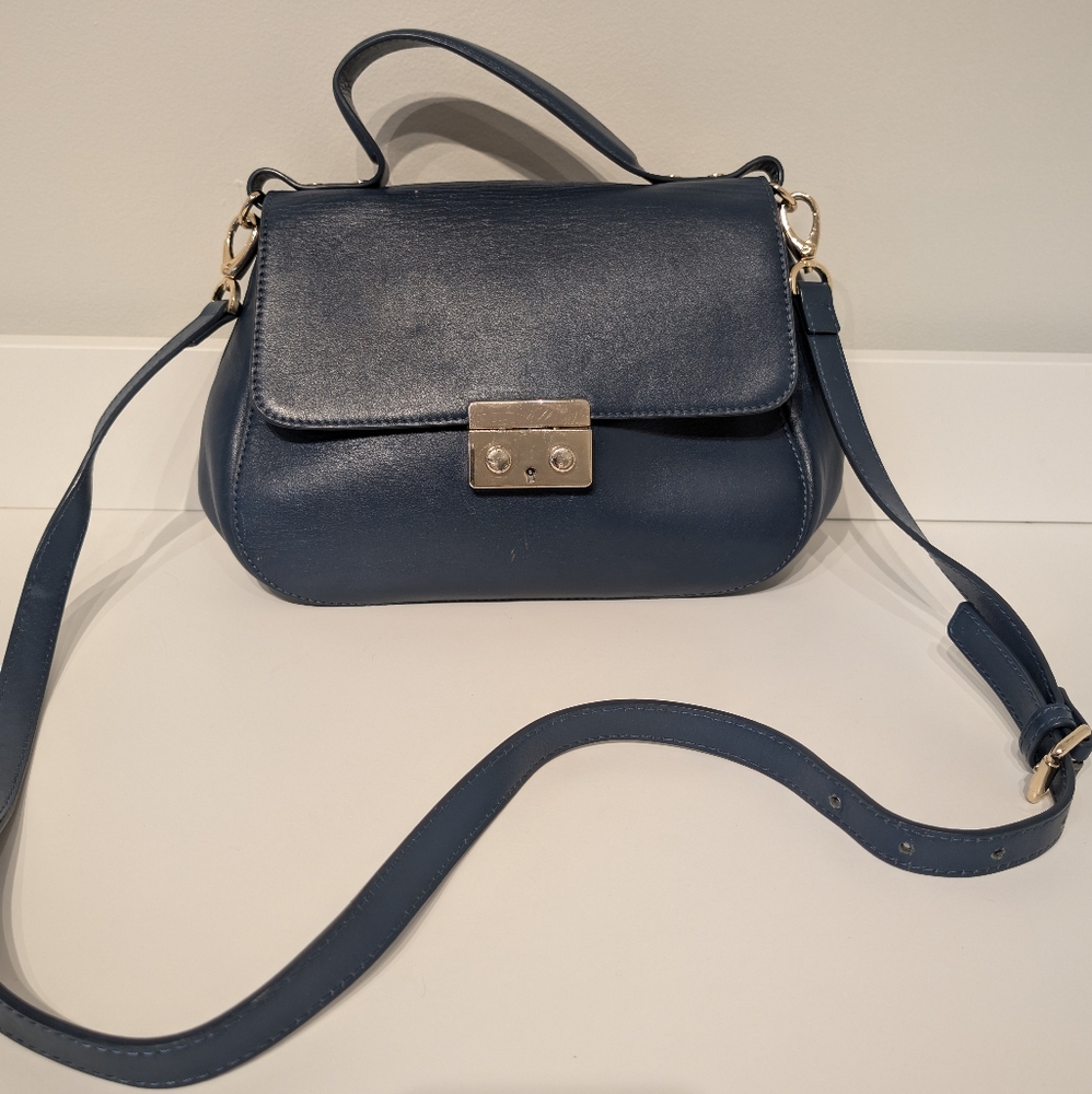 Barr & Barr of New York Blue Leather Handmade Crossbody Purse Adjustable Strap